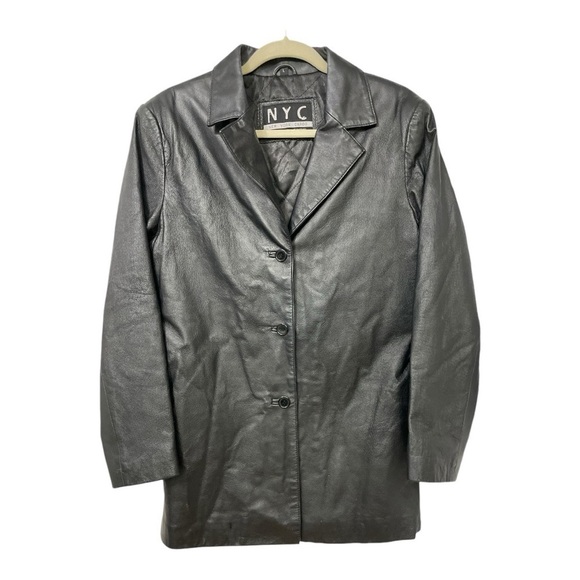 VTG NYC New York Cargo black leather jacket size Large. - Picture 2 of 12